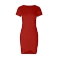 thumbnail image 4 of QUYUON Women Bodycon Mini Dress Summer Round Neck Short Sleeve T-Shirt Tunic Dress Work Office Business Pencil Dresses Asymmetrical Evening Cocktail Party Club Short Dress, Red S, 4 of 6