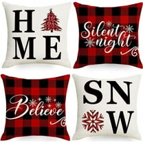 16x16 Christmas Snow Home Throw Pillow Covers,Decorative Farmhouse Outdoor Believe Silent Night Xmas Christmas Pillow Shams Cases Slipcovers Set of 4 for Couch Sofa