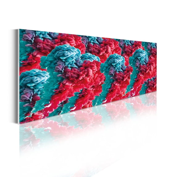 Abstract Acrylic Glass Wall Art, Paint Movement Look Abstract Heart Inspired Shape Bubbly Ink Drops Print, Panoramic Decor Living Room Bedroom & Dorms, 47" x 16", Teal and Dark Pink, by Ambesonne