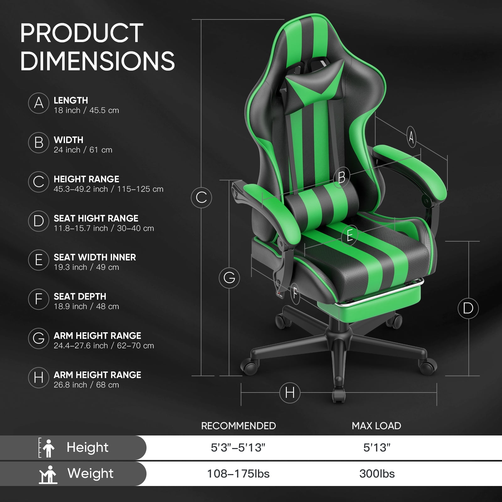 SOONTRANS Gaming Chair, Green Gamer Chair with Footrest, Reclining Office Chair for Adult, Reclining Sturdy Computer Chair with Massage Lumbar Chairs, Game Chairs in Clearance Gift Present
