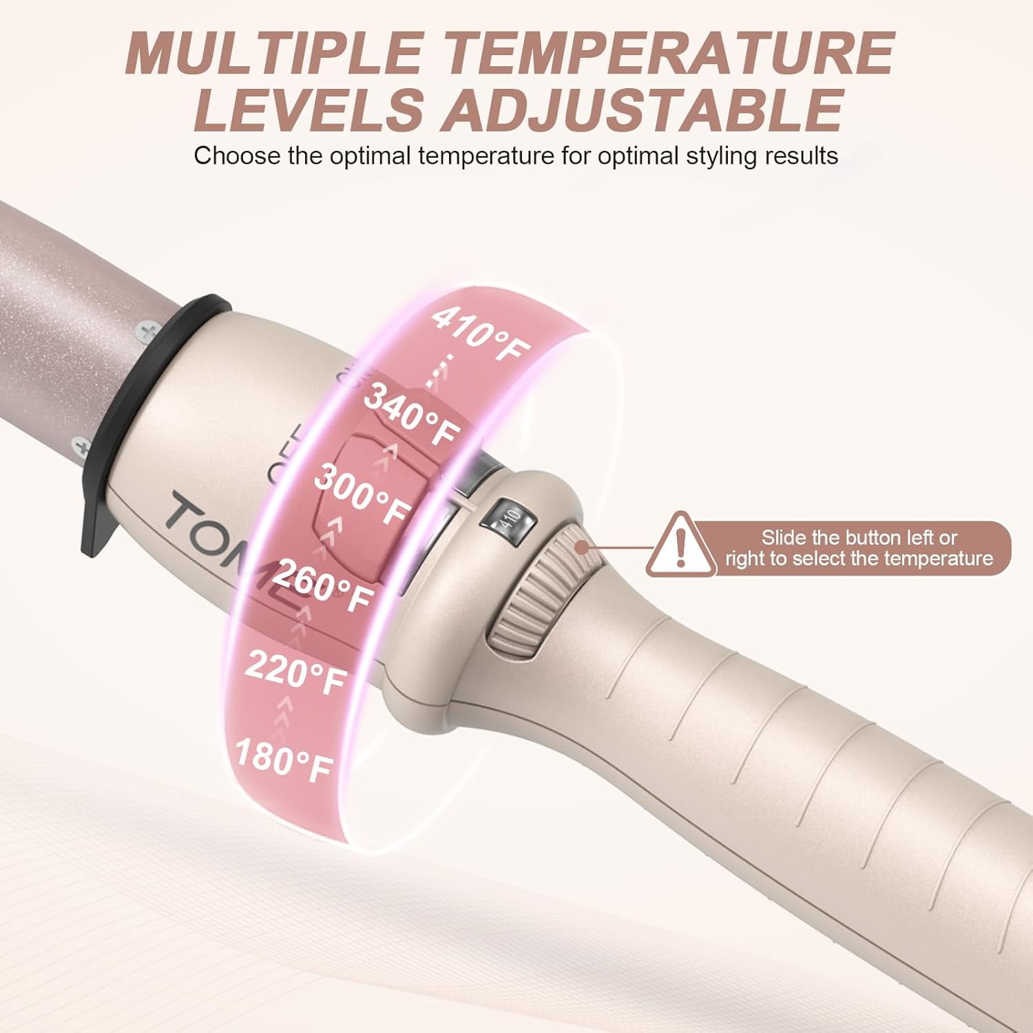 ToMe Professional Ceramic 1/2-1 inch Tapered Hair Curling Wand ,180℉-410℉ Fast Heating Dual Voltage Wand Curler for All Hair Type