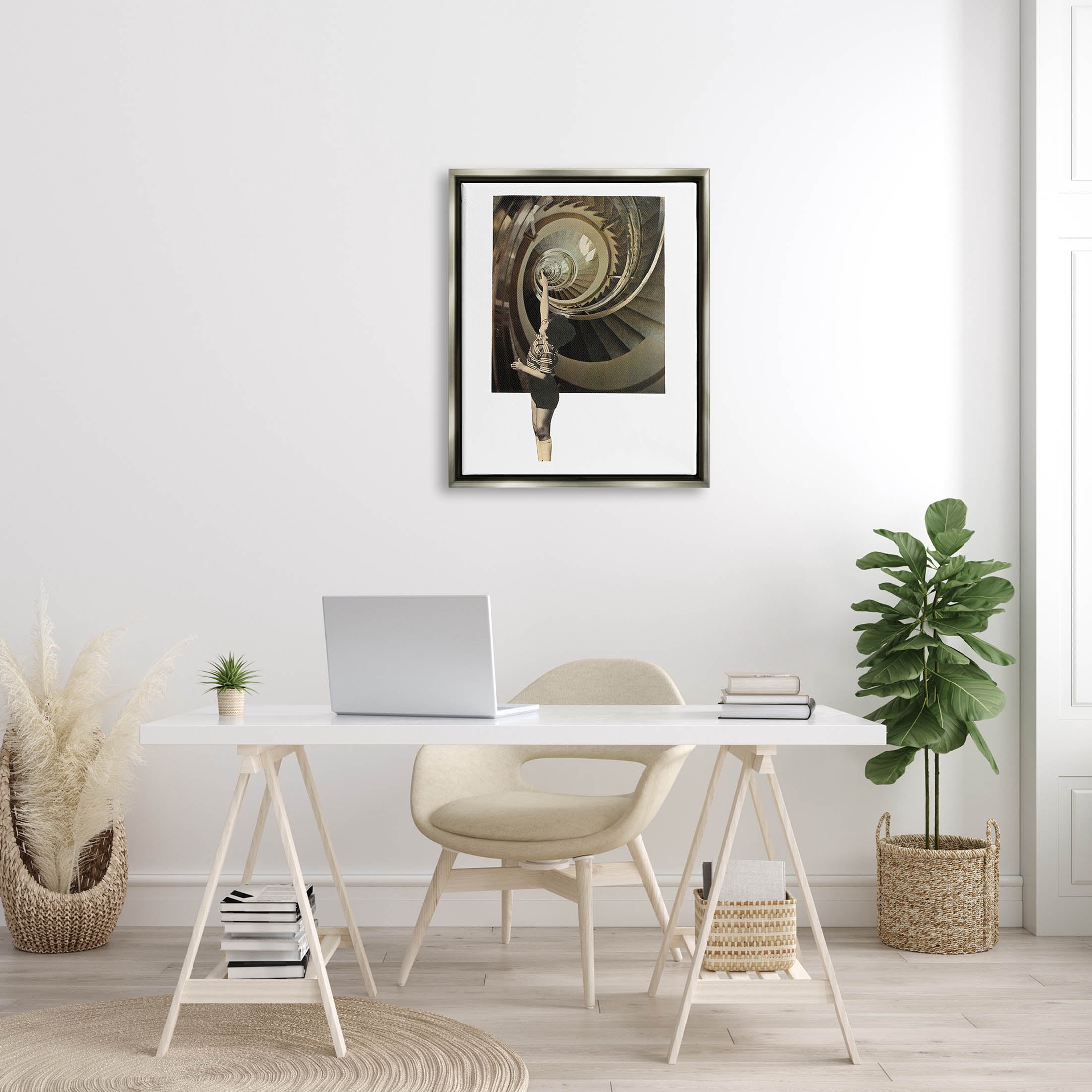 Stupell Industries Surreal Pointing Child Spiral Staircase Graphic Art Luster Gray Floating Framed Canvas Print Wall Art, Design by Matheus Lopes Castro