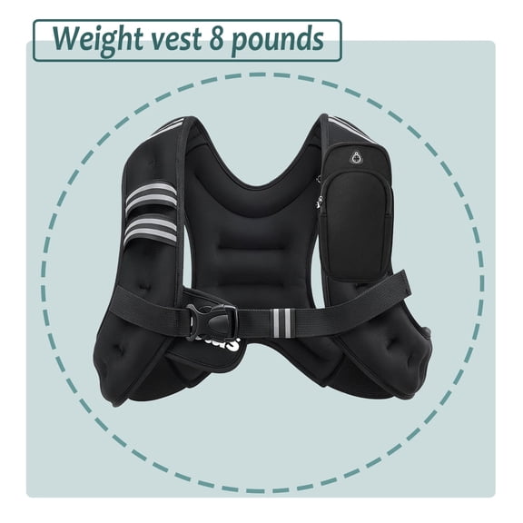 8-Pound Adjustable Weighted Vest, Breathable Mesh, Black, Unisex Fitness Training Vest