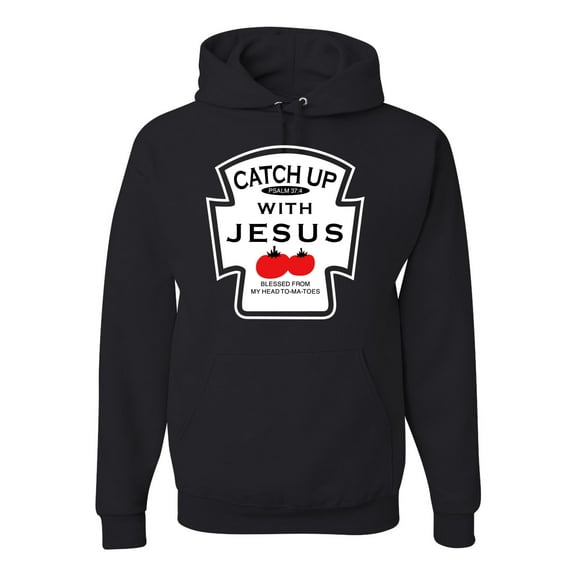 Wild Bobby, Catch Up with Jesus Funny Ketchup Bottle, Inspirational/Christian, Unisex Graphic Hoodie Sweatshirt, Black, Small