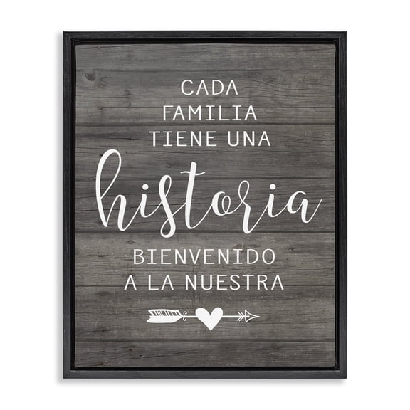 Stupell Industries Nuestra Historia Familiar Inspirational Quotes & Sayings Painting Black Floater Framed Art Print Wall Art, 17 x 21