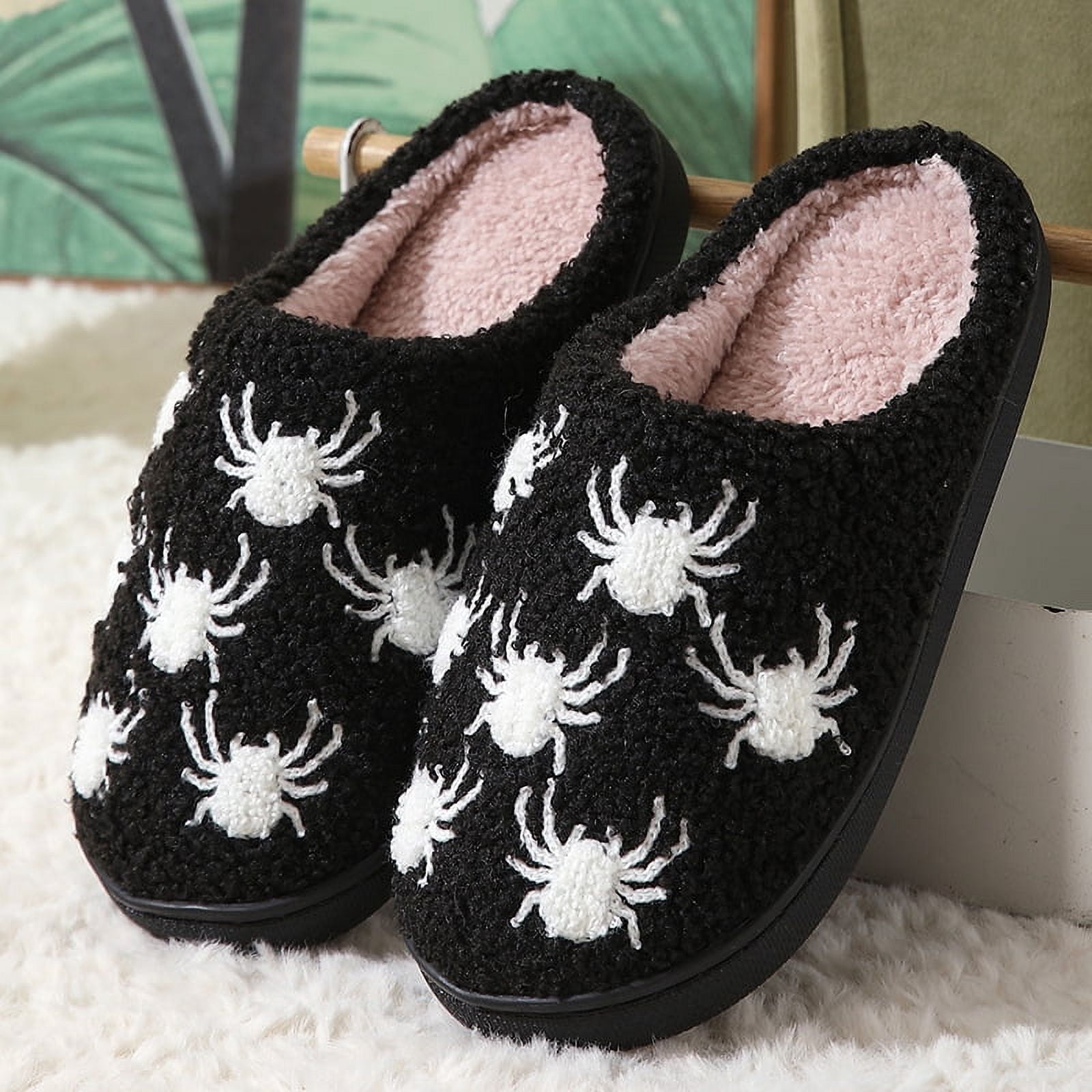 BERANMEY Halloween Slippers for Women Perfect Soft Plush Comfy Warm Slip-On Cute Womens Slippers Indoor Fluffy House Slippers for Women and Men Non-slip Fuzzy Flat Slides