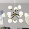 thumbnail image 3 of GetLedel 12-Light Modern Sputnik Sphere Chandelier with Glass Globe Shades - 39.5" Black Finish with White Glass Shades Painted Painted, 3 of 4