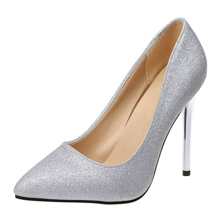

Pimfylm Platform Heels Women s New Classic Elegant Versatile Low Stiletto Heel Dress Platform Pumps Shoes Silver 9