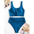 thumbnail image 1 of ZAFUL Snap Button Knotted Ruched Tankini Swimwear Blue 2XL, 1 of 5