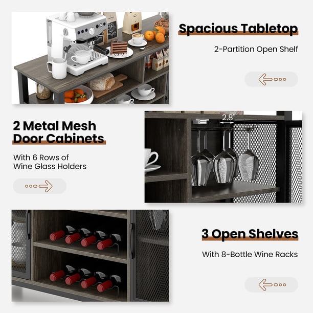 Desserte Chariot De Cuisine Casier à Vin 8 Bouteilles Porte-verres Cadre En Métal Style Industriel Marron/Marron Rustique