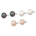 thumbnail image 2 of Auriga Fine Jewelry 925 Sterling Silver Rh-pl 6-7mm Set of 3 White/Black/Pink Button Stud FWC Pearl Earrings for Women, 2 of 5