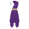 thumbnail image 6 of Kaerm Women Praise Dance Outfit Color Block Asymmetric Overlay Dress with Pants Purple M, 6 of 7