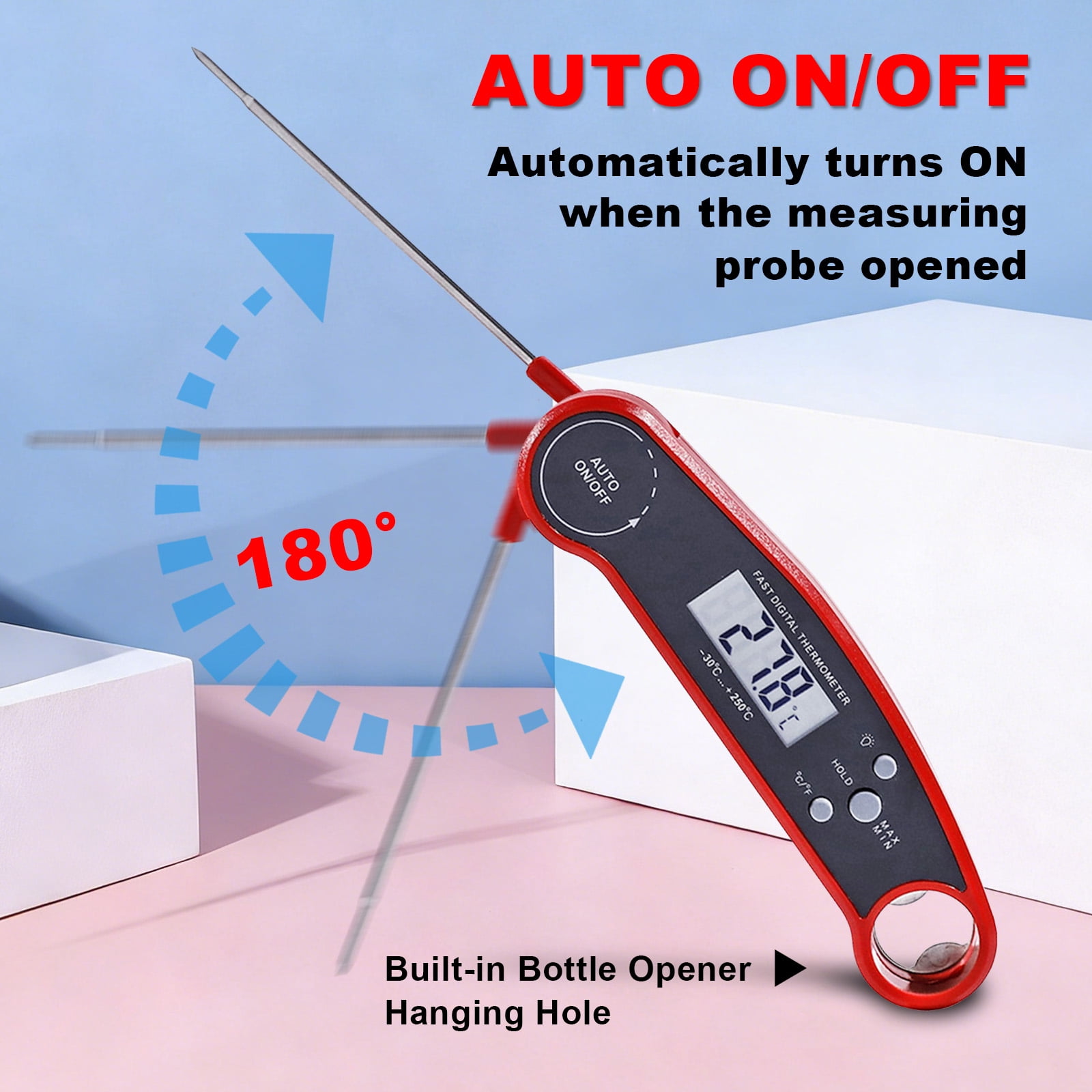 Digital Food Thermometer and Timer  with Backlight, LCD Display, Essential for Outdoor Barbecue, Used for Beef, Turkey, Lamb chops, Cooking