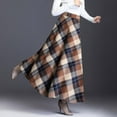 thumbnail image 2 of Womens Plaid Skirt Fall Long A-Line High Elastic Waisted Skirt Winter Vintage Woolen Tartan Skirts with Pockets, 2 of 6