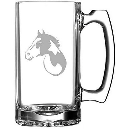 

Abaco Barb Face Horse Themed Etched 25oz Beer Mug