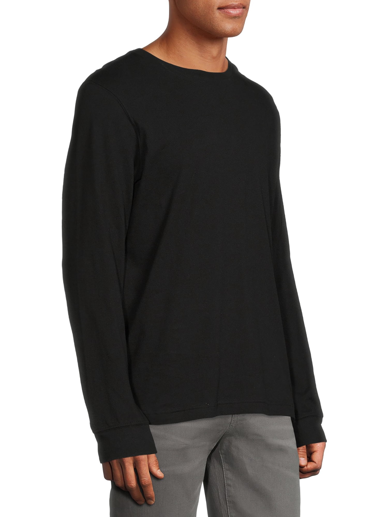 George Men's Long Sleeve Crew Neck Plain T-Shirt, Black