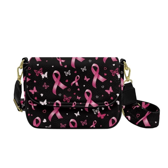 ZUXONGSY Pink Ribbon Butterfly Print Shoulder Handbag for Women Breast Cancer Awareness Crossbody Bag Trendy Satchel with Adjustable Wide Strap for Working Dating