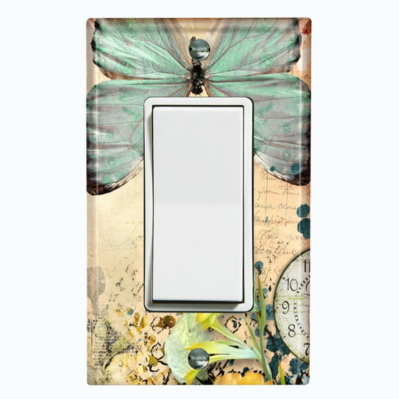 Metal Light Switch Plate Cover Teal Nature Butterfly Letter Damask BUT037