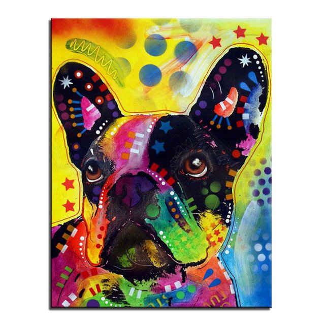 Pintura Al de Acuare Del Animal de Decoración Del Arte de Pared de de Pintura Del Perro - 10 Patrones Di - perro b Sunnimix Pintura al óleo de lienzo