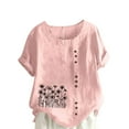 thumbnail image 2 of Staron Blouses d'Été pour Femmes 2025 Liquidation Manches Courtes Retroussées T-Shirts d'Été en Coton et Lin Tendance Amples Col Rond Grande Taille Tunique à Imprimé Floral, 2 of 4
