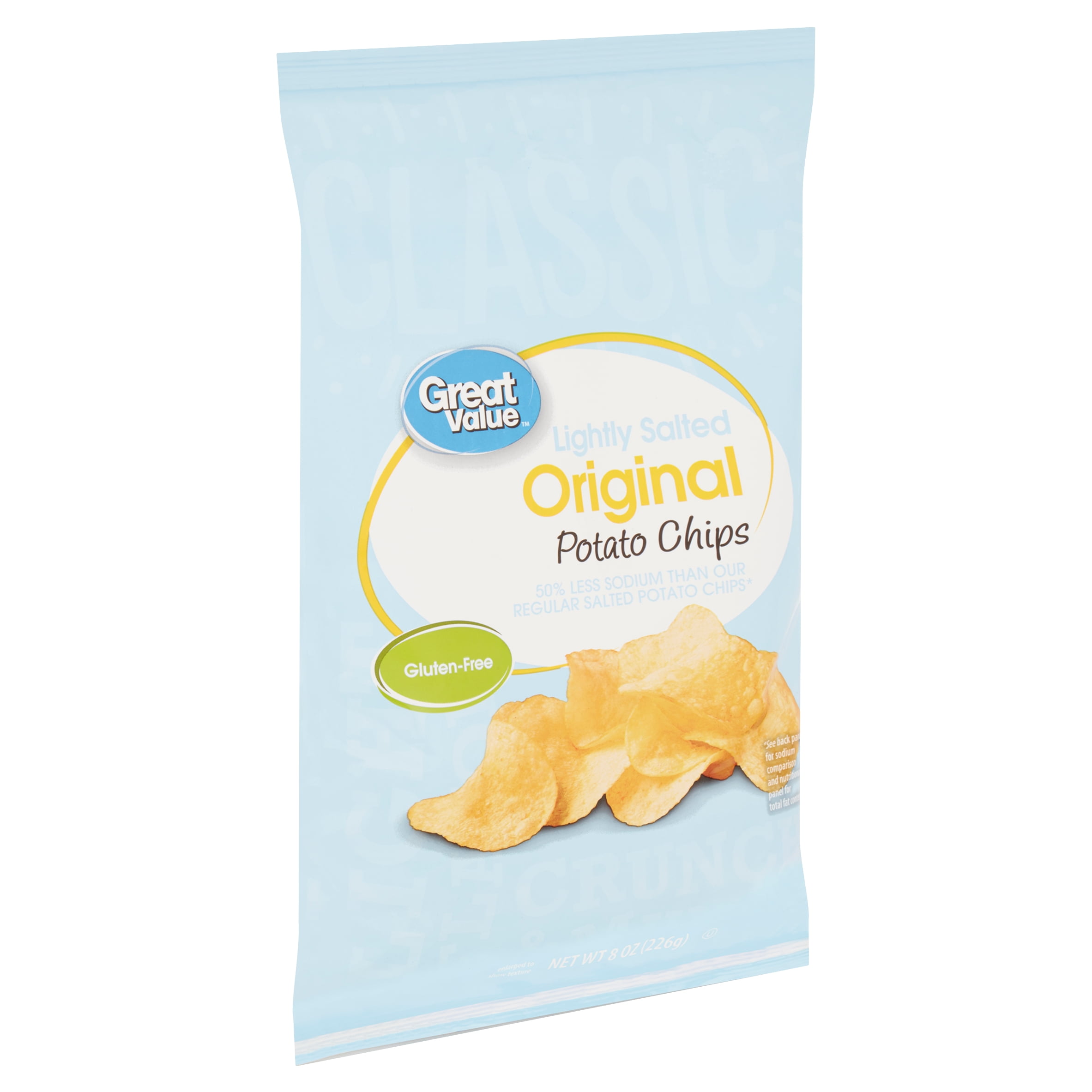 Great Value Lightly Salted Original Potato Chips, 8 Oz.