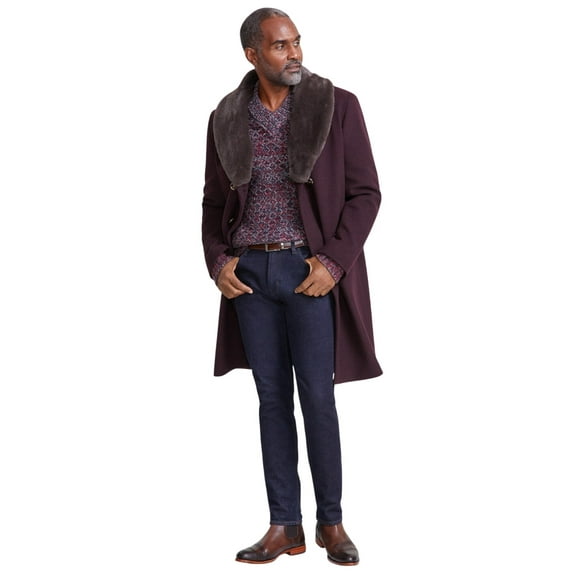 TAYION Mens Classic fit Overcoat Coat 36 S Dark Wine Purple Solid