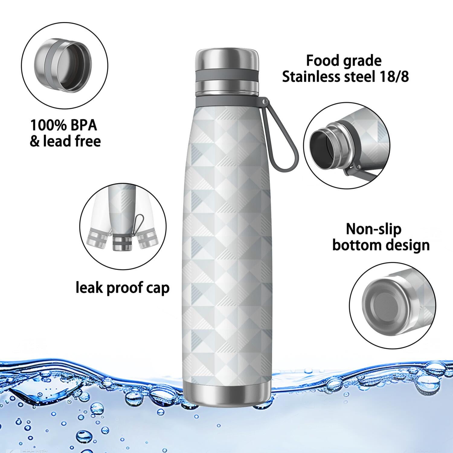 29oz Insulated Water Bottle with Tea Infuser, Stainless Steel Travel Mug, Shining Diamonds Print