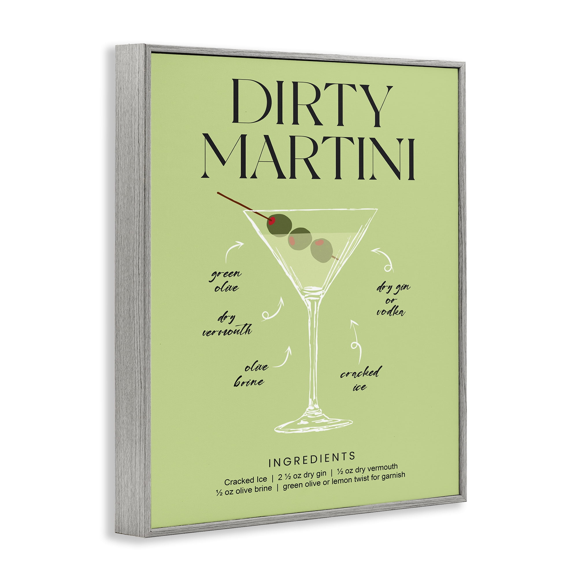 Stupell Industries Dirty Martini Green Recipe Gray Framed Giclee Art, design by Lettered and Lined
