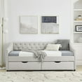 thumbnail image 2 of Twin Size Upholstered Daybed Frame with Storage Drawers, Linen Sofa Bed with Reinforced Frame, Multifunctional Floor Bed with Tufted Backrest and Armrest for Living Room, Bedroom, Beige, 2 of 9
