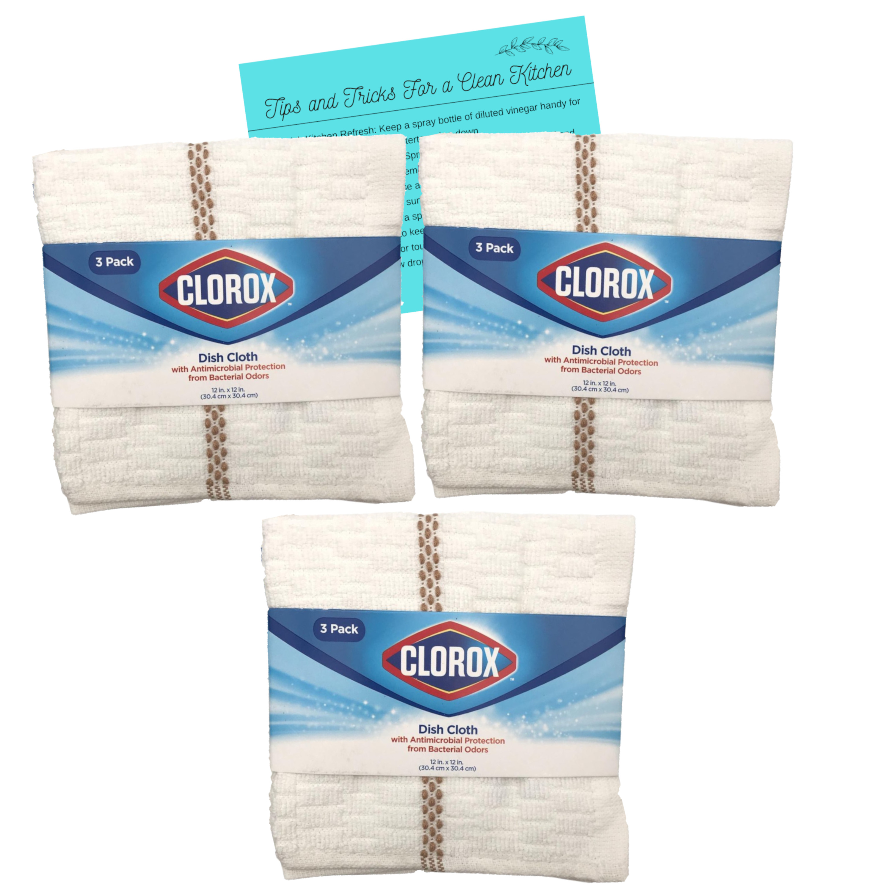 Clorox Dish Cloths 9 Count (3 Packs of 3 Cloths), White With Tan