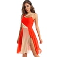 thumbnail image 2 of inhzoy Lyrical Women Adults Sleeveless Mesh Color Block Leotard Dress Orange XL, 2 of 8
