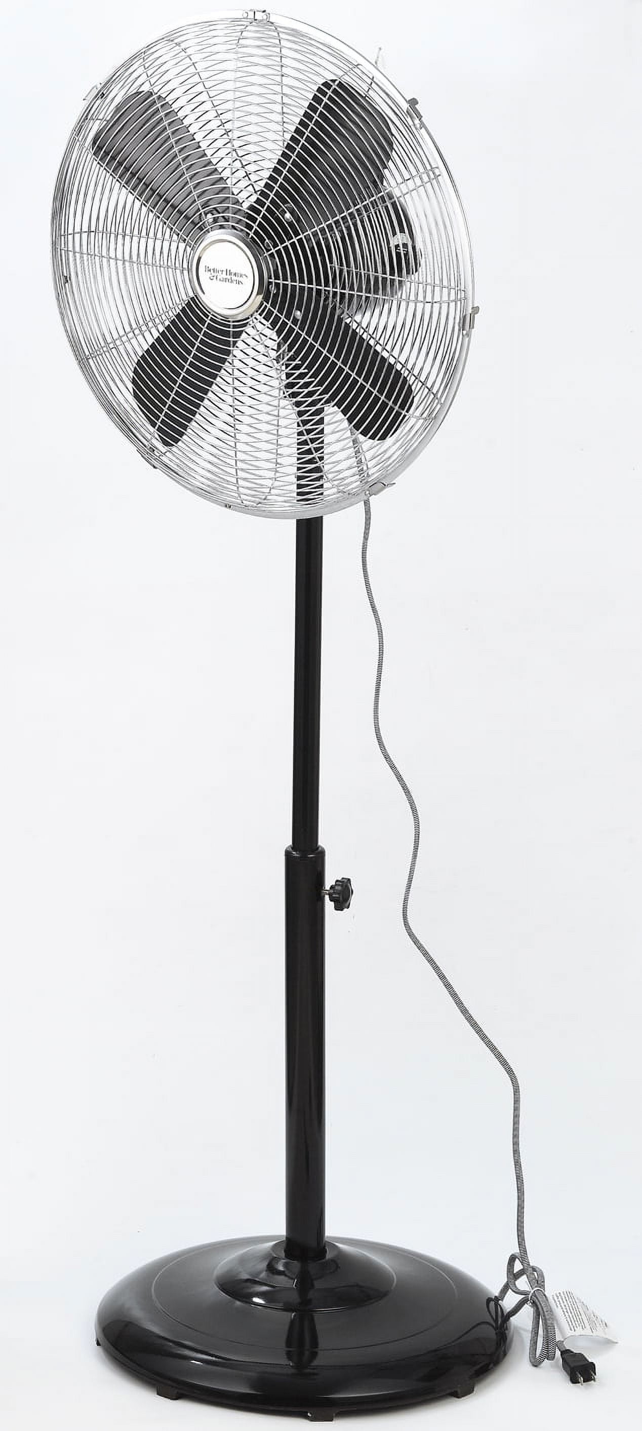 Better Homes & Gardens 16" 3-Speed Retro Metal Oscillating Adjustable Height Black Pedestal Fan