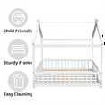 thumbnail image 4 of Full Size House Floor Bed with Roof, Wooden Montessori Floor Bed Frame with Safety Fence and Wooden Slats, Montessori House Floor Bed for Boys and Girls, White, 4 of 7