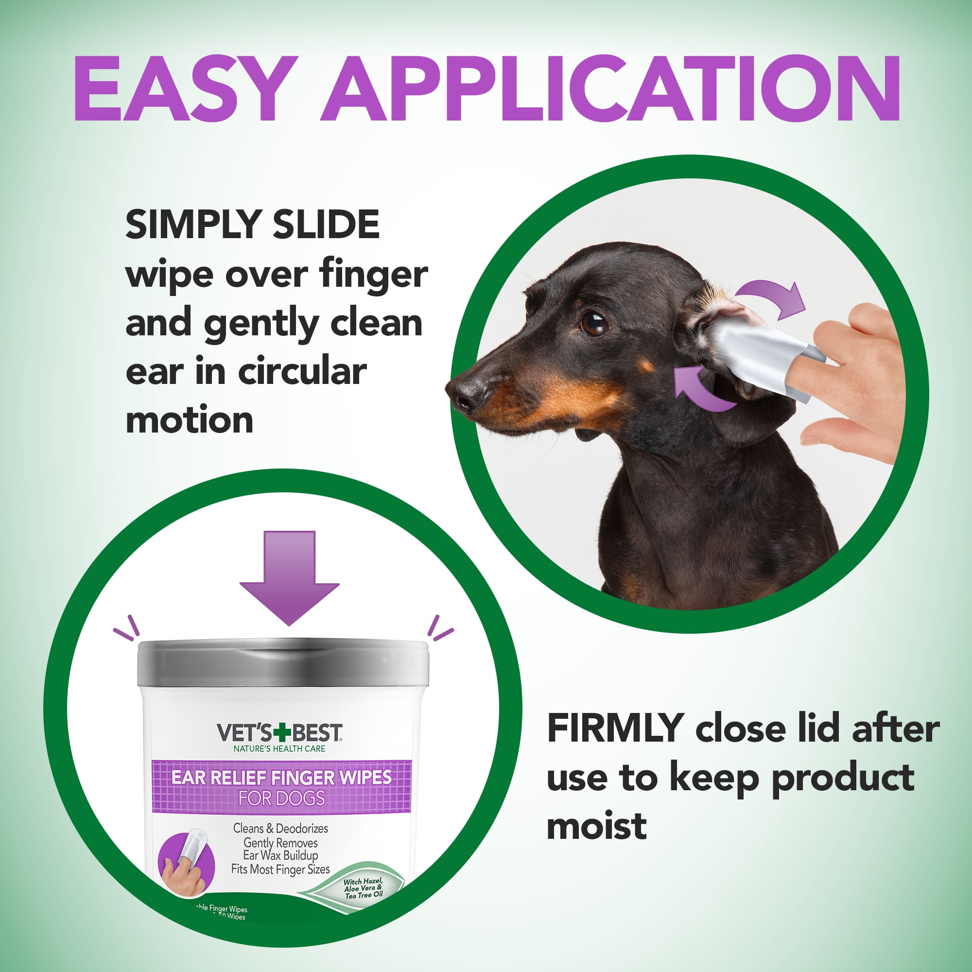 Vet's Best Ear Cleansing Relief Finger Wipes for Dogs - 50 Disposable Wipes