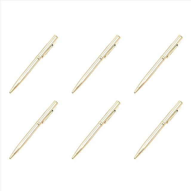 6X Bolígrafo de Metal Bolígrafo Giratorio de Acero Inoxidable para Oficina de la Escuela Brillante Punto de Escritura 1.0mm (Dorado)