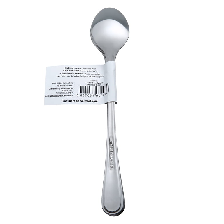 Mainstays Fleetline Stainless Steel Tall Drink Adult Spoon, 3-Pack