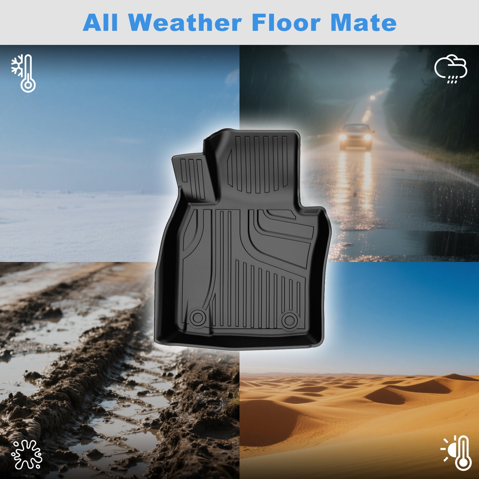 Automotive Floor Mats for Toyota Camry 2018-2023 (Petrol/Hybrid Model), Heavy Duty TPE All Weather Car Floor Mats, 1st & 2nd Row Full Set Rubber Floor Liners, Anti Skid Car Mats, Black