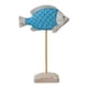 thumbnail image 1 of Escultura de pez de madera sobre soporte, decoración náutica, escritorio, dormitorio costero de playa, estilo rústico. Azul claro, 1 of 8