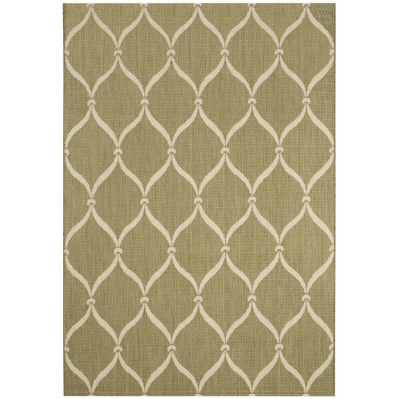 SAFAVIEH Courtyard Linnet Geometric Indoor/Outdoor Area Rug, Green/Beige, 4' x 5'7"