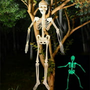 35" Skeleton Halloween Decoration, Posable Luminous Halloween Skeleton Decor for Haunted House Props, Party Skeleton Model