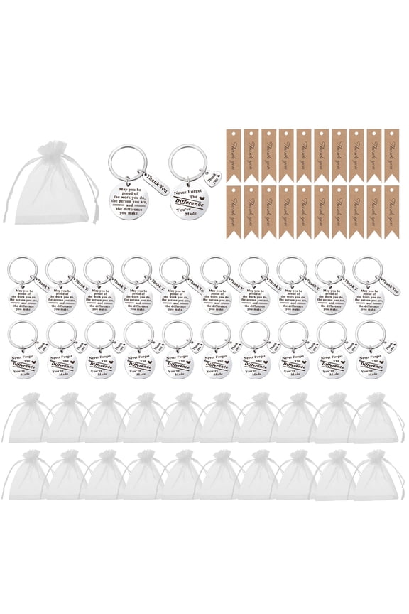 20 Sets Employee Appreciation Keychains Gifts, 60 Pcs Stainless Steel Thank You Keychains Bulk with Cards and Organza Bags,Thank you Gift for Coworkers, Caregivers,  Staff, Sliver