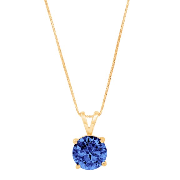 2 ct Brilliant Round Cut Solitaire Simulated Tanzanite 14k Yellow Gold Pendant with 16" Chain