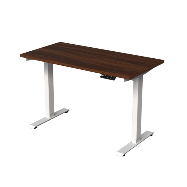 Escritorio Eléctrico de Altura Ajustable Base Blanca Tablero 120x60 Madera Obscura