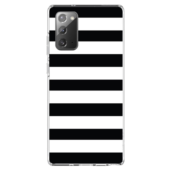 DistinctInk Clear Shockproof Hybrid Case for Samsung Galaxy Note 20 (6.7" Screen) - TPU Bumper, Acrylic Back, Tempered Glass Screen Protector - Black & White Bold Horizontal Stripes