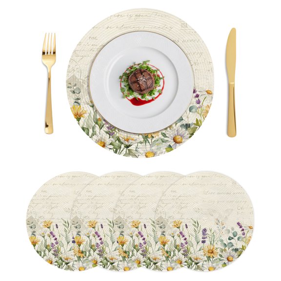 Round Placemats Farmhouse Floral 15 inch Set of 4 Table Mats for Dining Table Eucalyptus Leaves Heat Resistant Non-Slip Kitchen & Home Decorative Place Mat Set