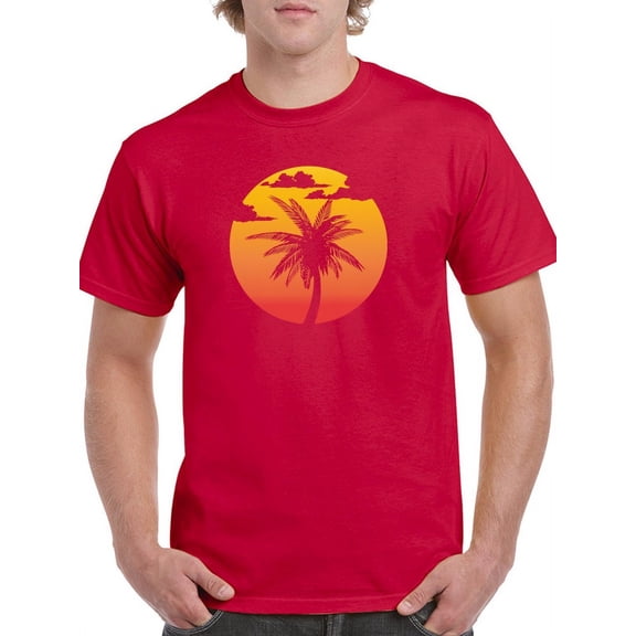 Paradise Cloudy Summer Palm Trees Graphic Men Red T-Shirt, Male x-Large