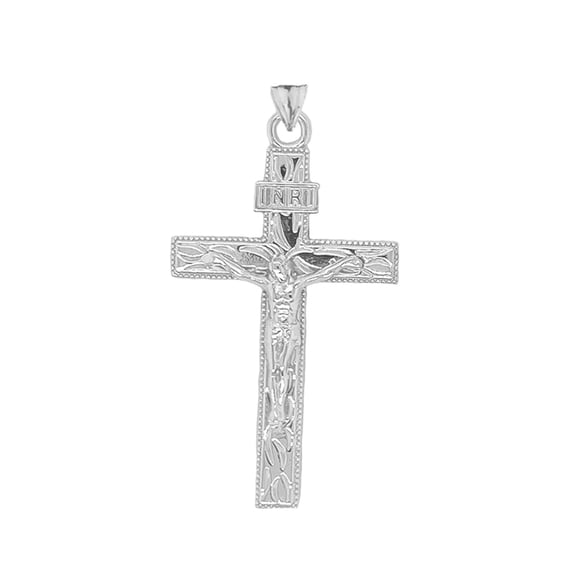 Jesus Christ INRI Crucifix Cross Pendant in Sterling Silver (Large)