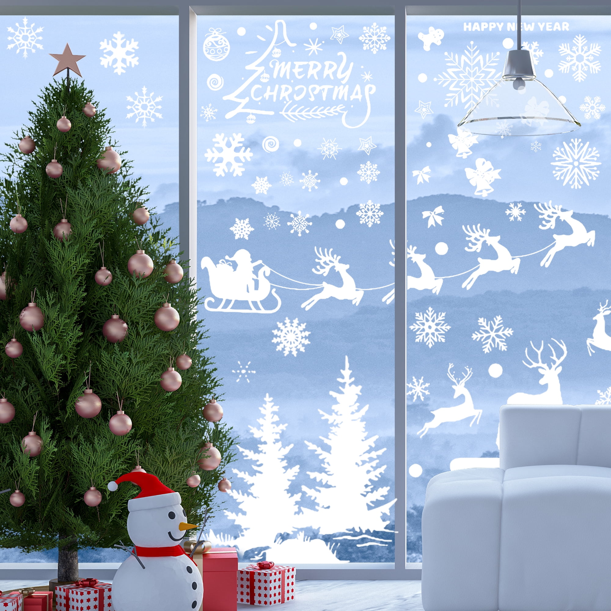 Unique Bargains Window Clings Party Supplies for Holiday White Snowflake Santa Claus