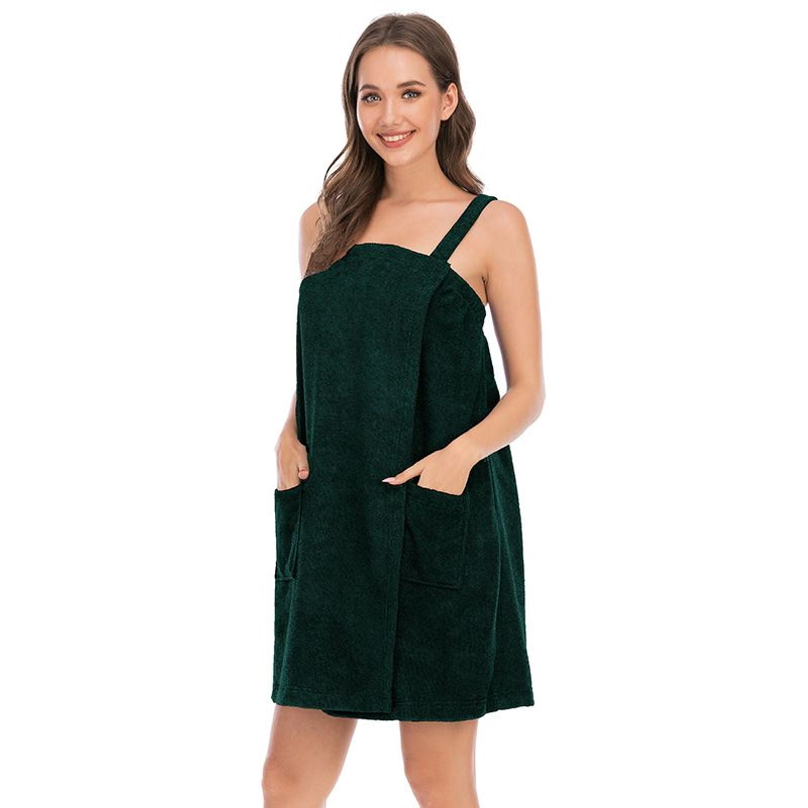 Defitshape Women's Terry Cloth Towel Wrap Bath Spa Soft Tank After Shower Dress Cozy Absorbent Bath Robe Sleeveless Shower Wrap Army Green 6