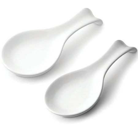 

Culinary Couture Ceramic Kitchen Spoon Rest for Stove Top 2 Pcs White